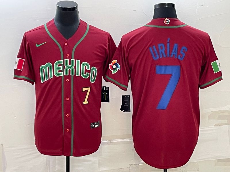 Men 2023 World Cub Mexico 7 Urias Red Nike MLB Jersey41